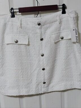 Nine West White Textured Lined Skirt with Silver Buttons.